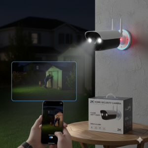 2K Home Security Camera – Color Night Vision & Built-in Siren Alarm
